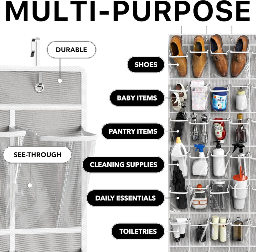 Simple Houseware Over The Door Shoe Organizer - 40 Large Clear Pockets, Gray (75.4'' x 27.25'')