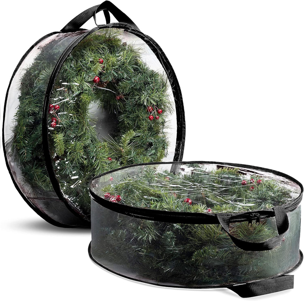 ZOBER Christmas Wreath Storage Container - 30 Inch Wreath Bag with Dual Zippers & Reinforced Handles - Black