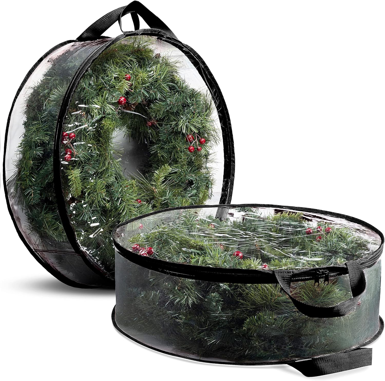 ZOBER Christmas Wreath Storage Container - 30 Inch Wreath Bag with Dual Zippers & Reinforced Handles - Black