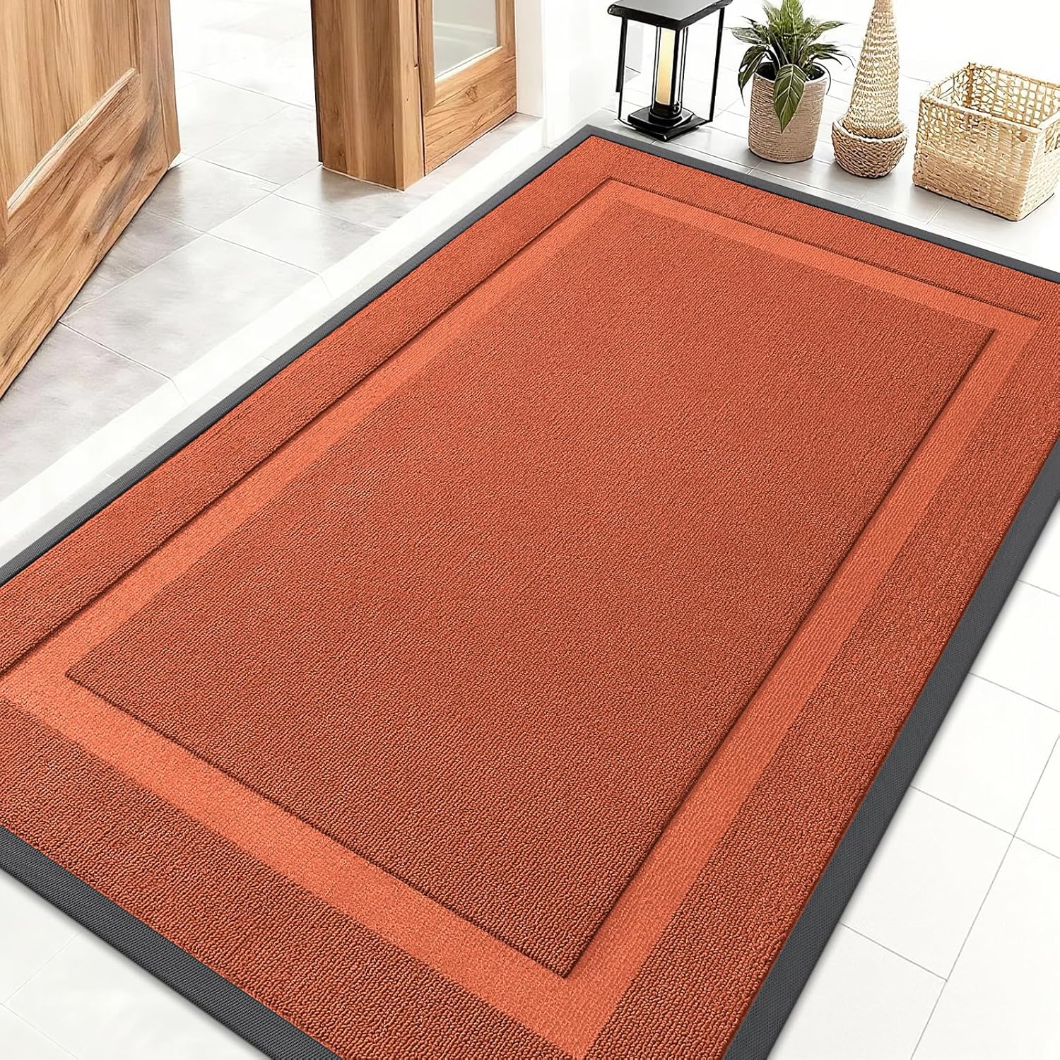 OLANLY Waterproof Front Door Mat - All-Season Indoor/Outdoor Doormat, Easy Clean, 47x32, Vermillion Red