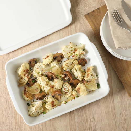 Gibson Home Gracious Dining 2.6-Qt White Stoneware Baking Dish - Versatile Oven Safe Casserole & Serveware | 12.7" x 9" Rectangular