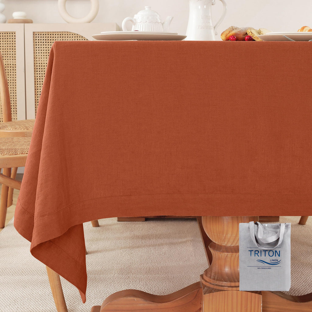 TRITON LINEN 100% Pure Linen Tablecloths 60x90Inches,Rectangle Table Cloth for Dining,Picnic,Weddings and Restaurants,Durable Stonewashed Tablecloths (Re-Caramel, Rectangle - 60 x 90 Inch)