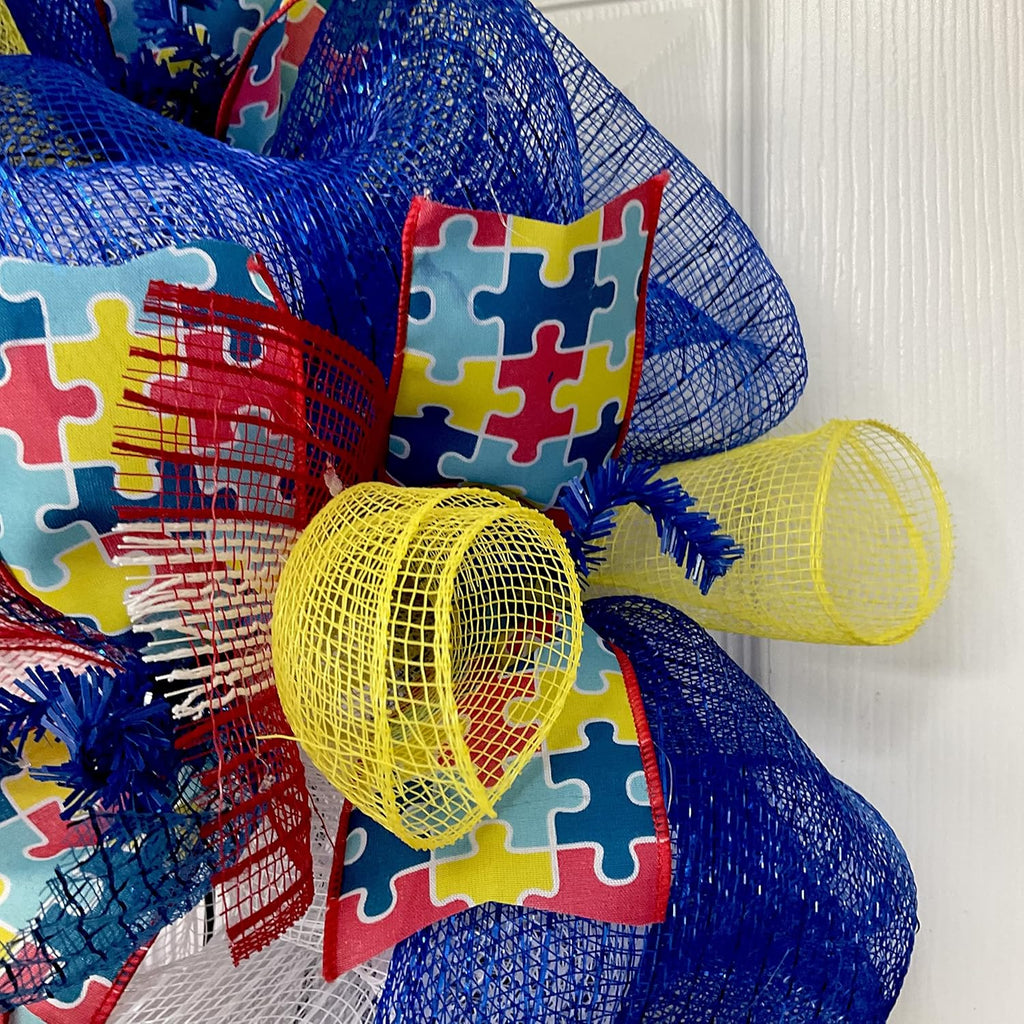 Autism Awareness Elephant Wreath - Handmade Deco Mesh | Available in 24-Inch & 28-Inch Sizes