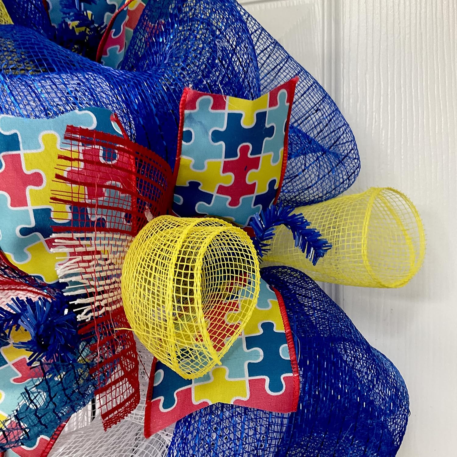 Autism Awareness Elephant Wreath - Handmade Deco Mesh | Available in 24-Inch & 28-Inch Sizes
