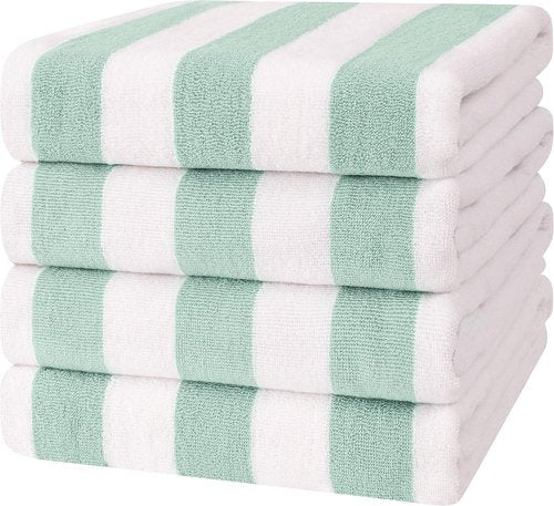 Cotton Paradise Cabana Stripe Beach Towels - Extra Large 30x60 Inches, Soft & Quick Dry, Mint (4 Pack)