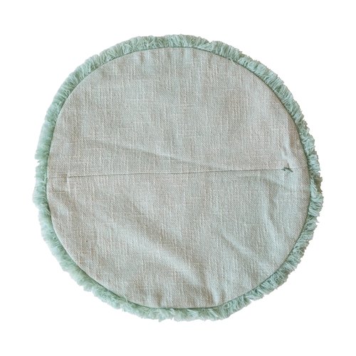 Creative Co-Op, Multicolor Round Cotton Printed Pillow with Embroidered Dove and Fringe
