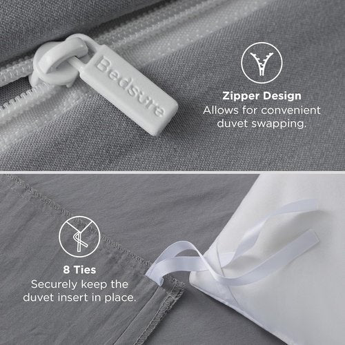Bedsure Grey Duvet Cover Set - Twin/Twin XL Size, Extra Soft Prewashed Cotton-Like Polyester, 2 Pieces