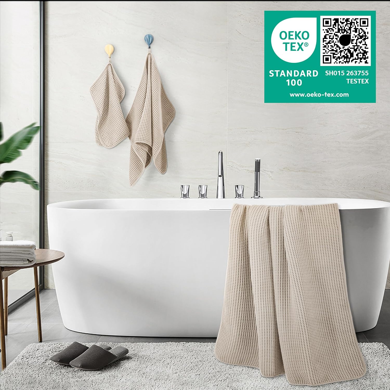 POLYTE Microfiber Bath Towel Set - Quick Dry, Lint-Free, Oversized, 6 Pieces | Waffle Weave
