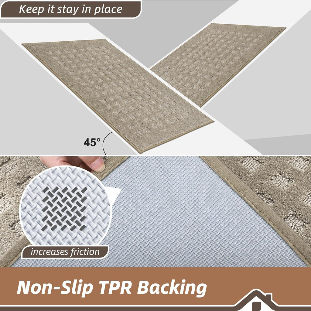 BEQHAUSE Indoor Door Mat - Non-Slip, Absorbent Washable Rug | 20"x32" Low Profile Waffle Design in Beige