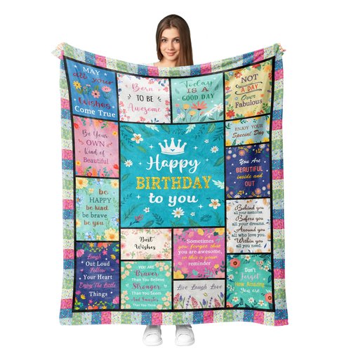 Fouca Birthday Gifts for Women Girl, Gifts for Women Birthday Unique, Mom/Sister/Grandma/Wife Flower Birthday Decorations Throw Blanket 60"X50"