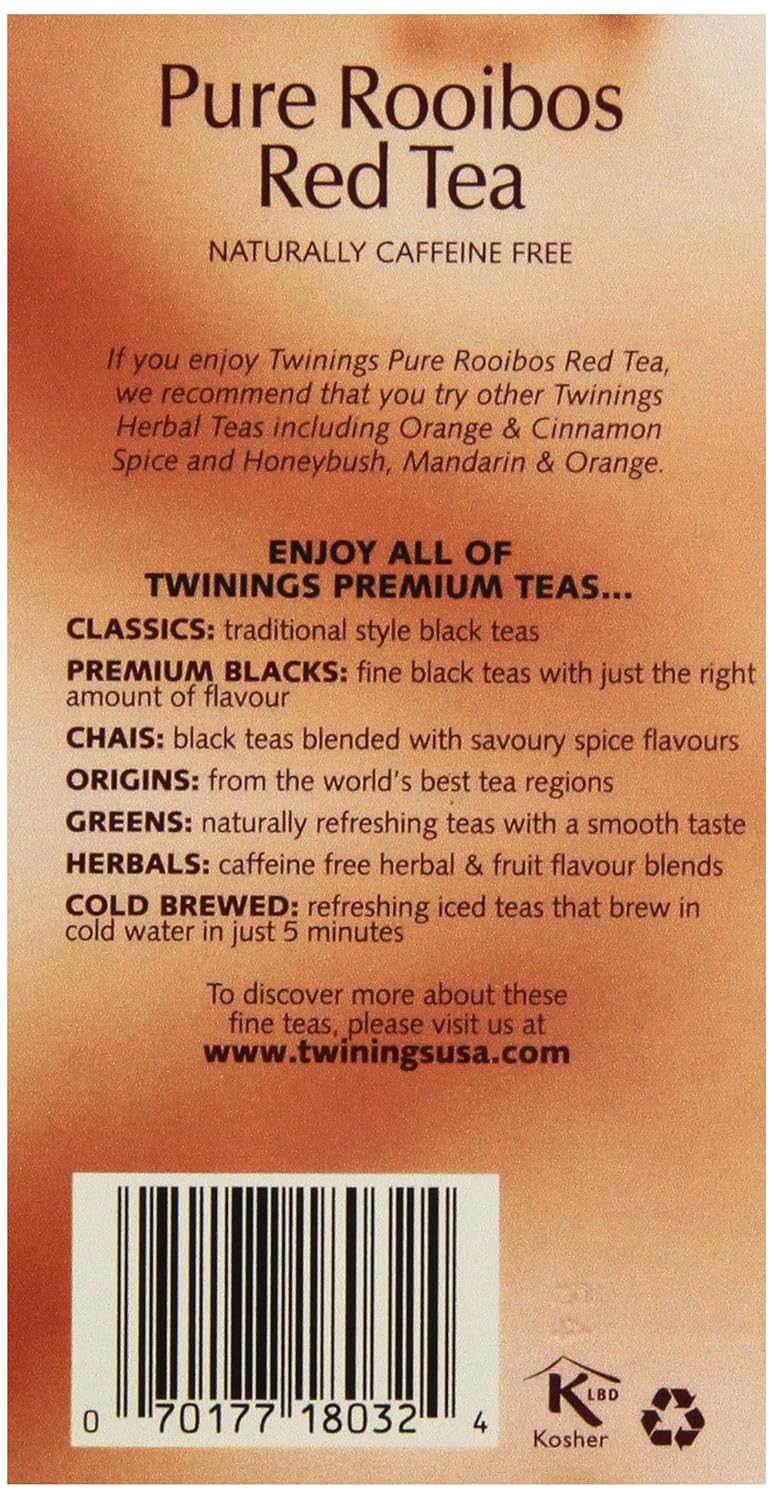Twinings Red African Rooibos Tea - Caffeine-Free Herbal Blend | 20 Count (Pack of 4)