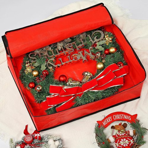 HOMEST Wreath Storage Container - Durable Zipper Bag with Extra Straps & Pest Protection | 24" Premium Organizer