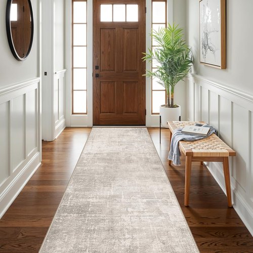 HAOYUNLAI Hallway Runner Rug - Soft Non-Slip Kitchen Mat with Rubber Backing | Washable 3x12 Beige/Cream