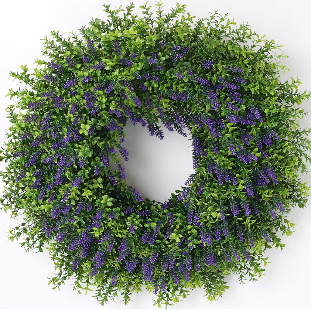 Regine Switzerland 26" Artificial Lavender & Boxwood Wreath - Large Faux Purple Greenery for Year-Round Home Decor