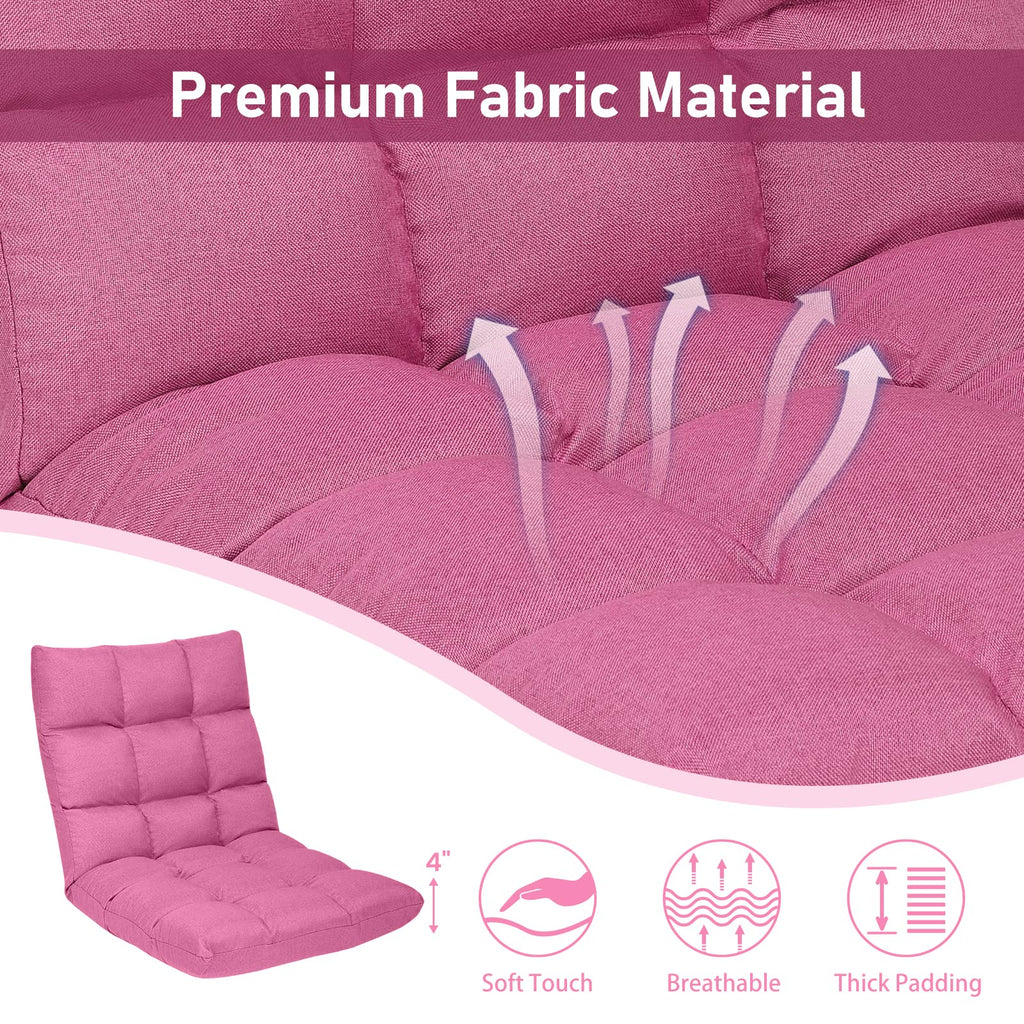 COSTWAY Floor Chair, Folding Gaming Chair with Back Support, 14 Adjustable Positions, Alloy Steel Frame, Lazy Sofa Lounge for Playing Reading Meditating Room Recliner for Adults, Kids (Pink)