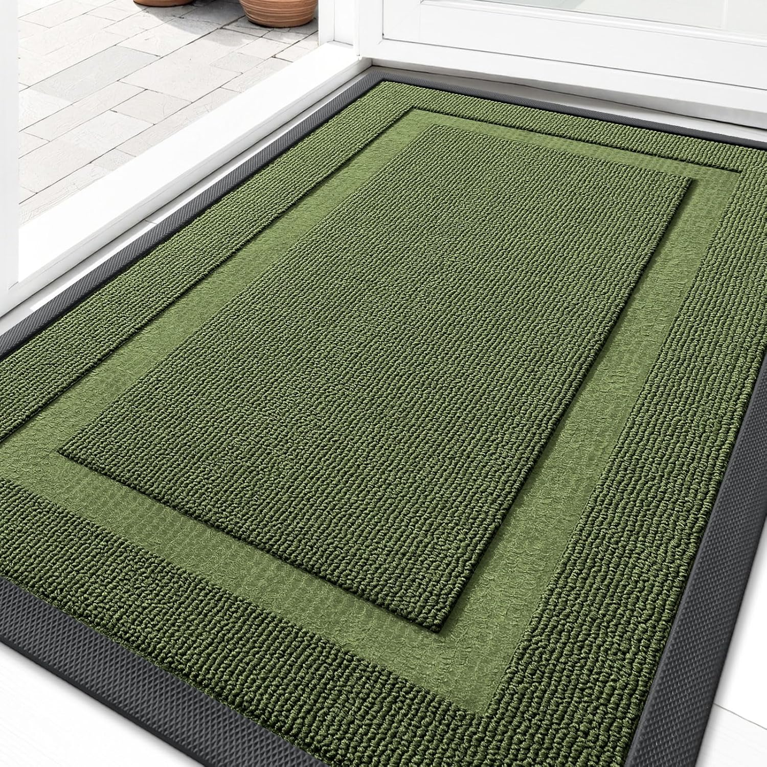 OLANLY Waterproof Front Door Mat - All-Season Indoor/Outdoor Doormat, Easy Clean, 29.5x17, Classic Green