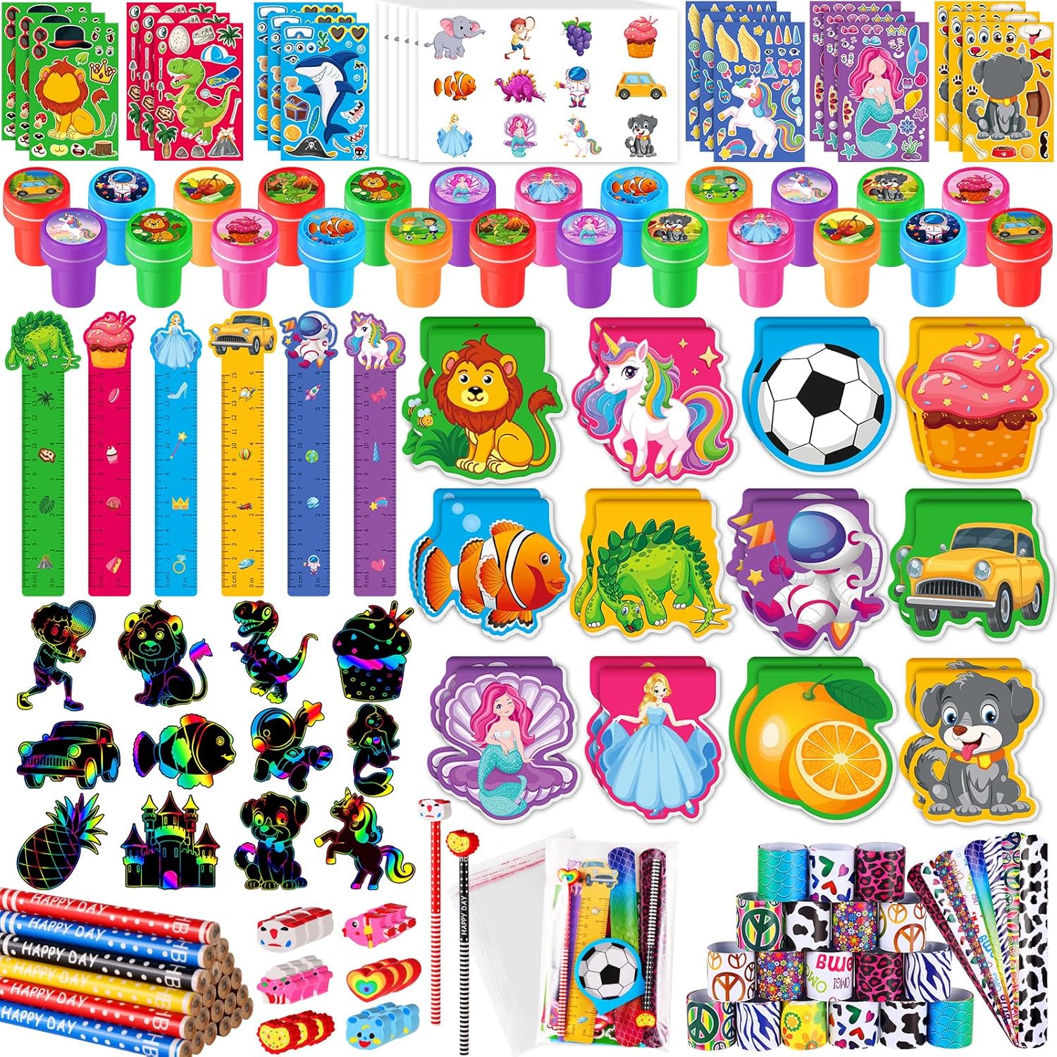 BenLouis Kids' Party Favor Set - 120 Pcs Stampers, Pencils & Stickers for Birthdays | Classroom Rewards