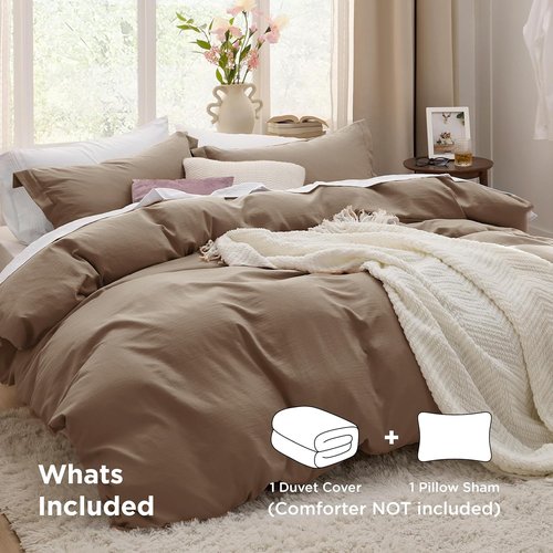 Bedsure Coffee Duvet Cover - Extra Soft Twin/Twin XL Bedding Set with Zipper Closure & Pillow Sham