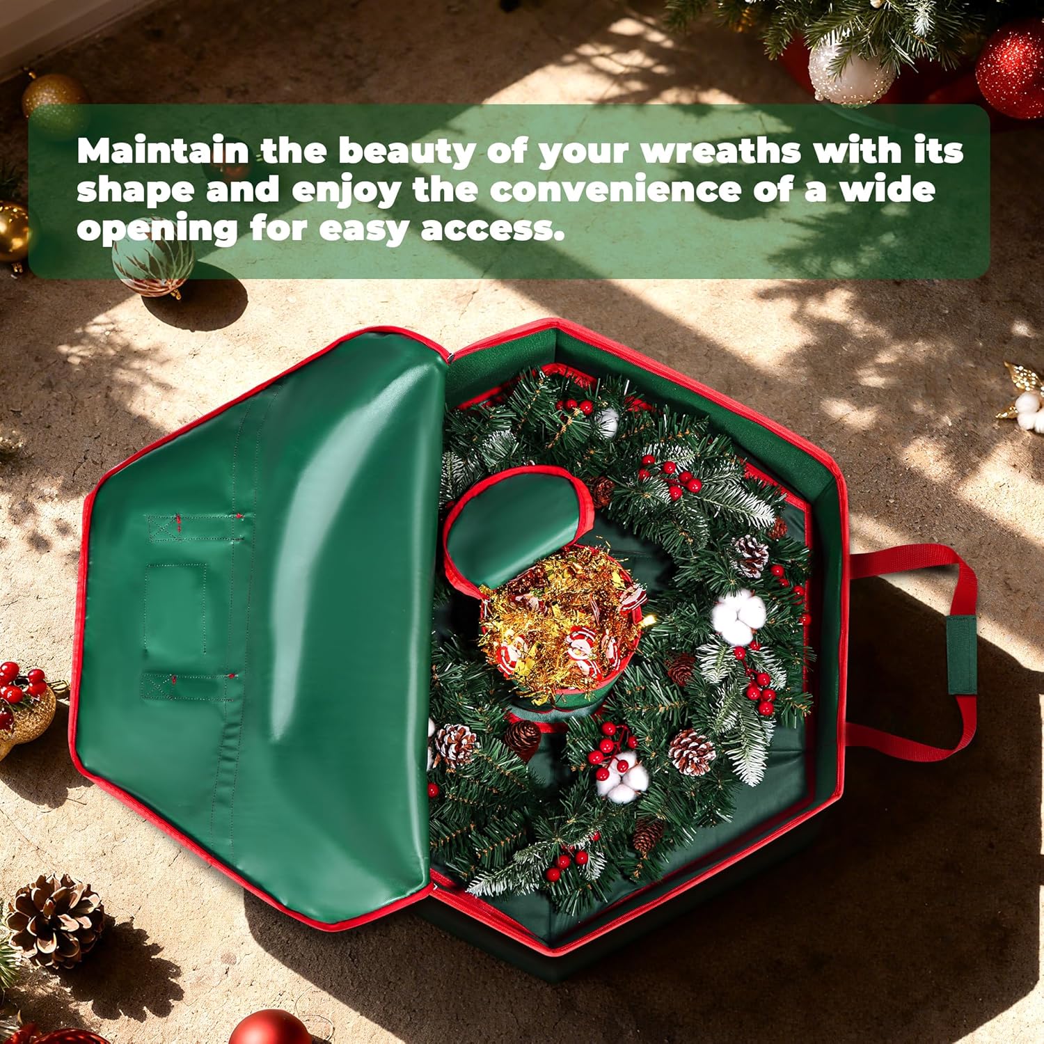 MUDEREK Christmas Wreath Storage Container - 24" Durable Hard Shell Organizer with Pockets & Dual Zipper