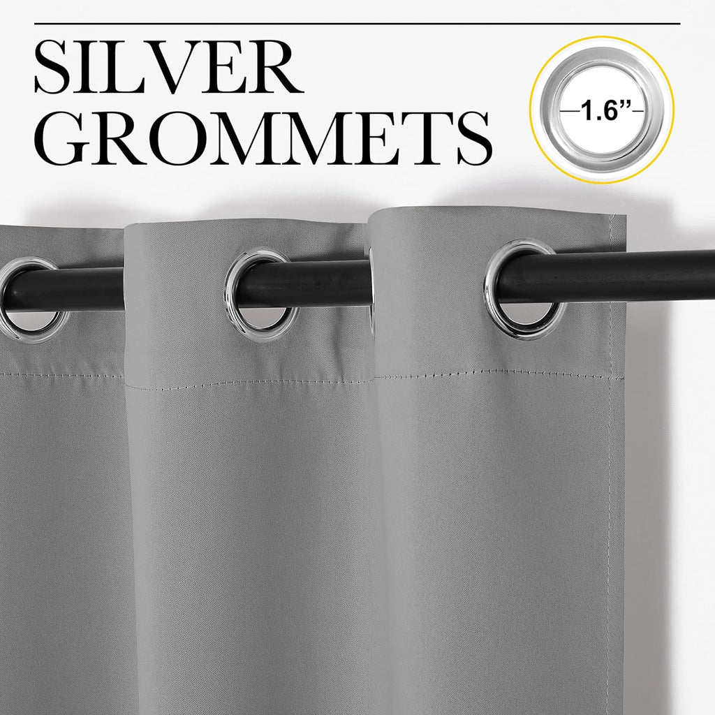 NICETOWN Silver Grey Room Darkening Curtain Panels - 108" Long | Heat-Blocking Drapes for RV, Playroom & Studio (2 Panels)