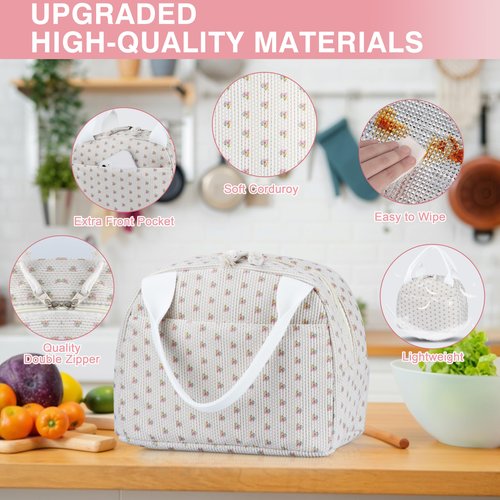 TESAFNG Lunch Bag - Insulated Lunch Box for Women, Reusable Large Capacity Cooler Bag for Adult, Small Leakproof Cute Corduroy Lunch Tote for Work Office Travel Picnic (Little Flower White)