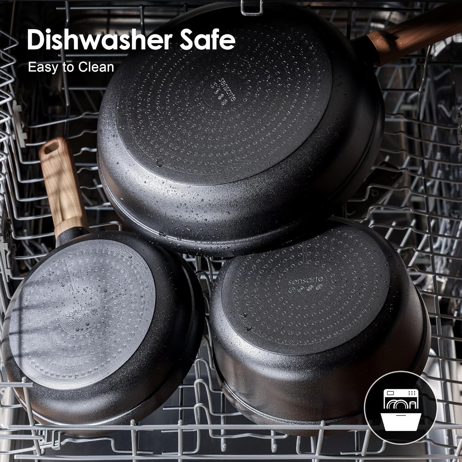 SENSARTE Nonstick Cookware Set - 17-Piece Induction Kitchen Set with Skillets & Saucepans | Matte Black, Dishwasher Safe