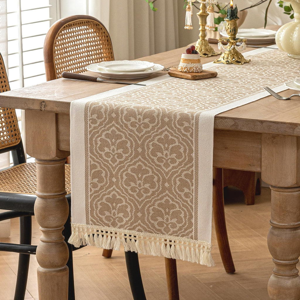 UWWGKK Table Runner 48 Inches Long,Waterproof Boho Table Runner with Tassel Fringe,Table Runners for Party Coffee Table