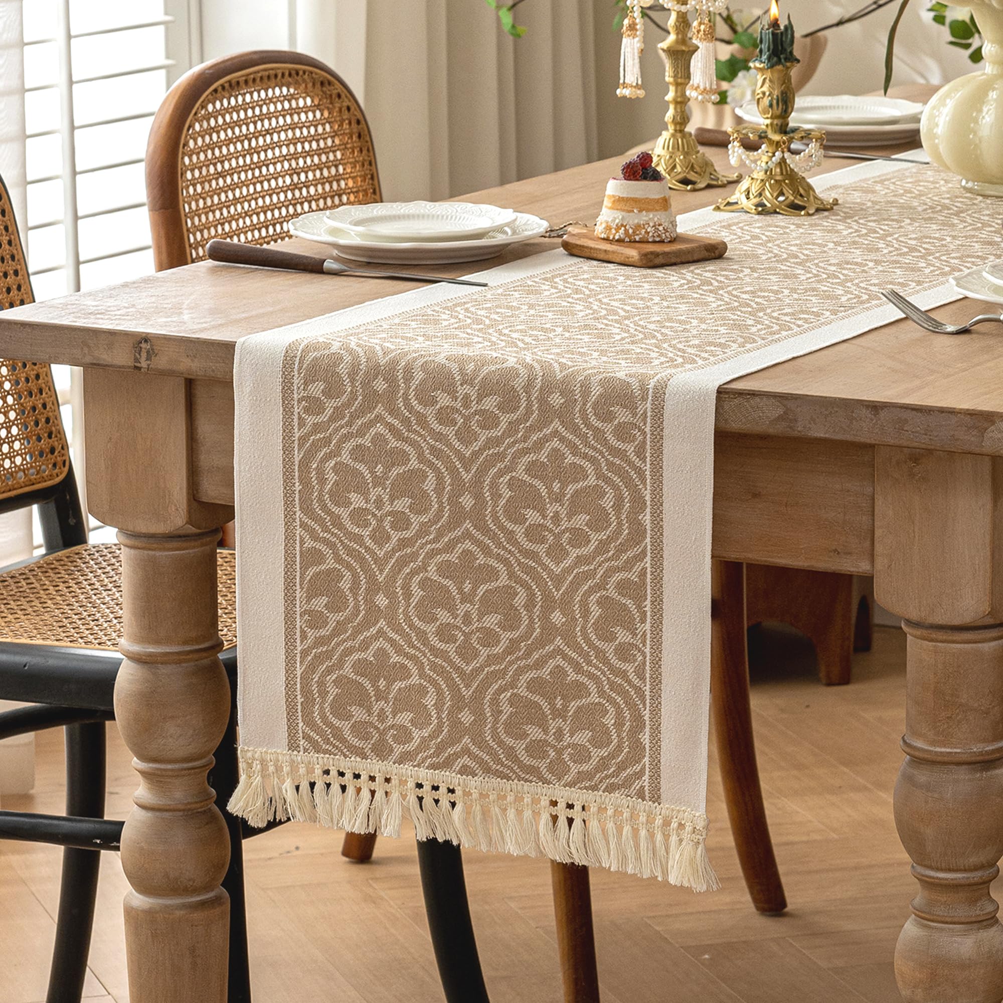 UWWGKK Table Runner 48 Inches Long,Waterproof Boho Table Runner with Tassel Fringe,Table Runners for Party Coffee Table