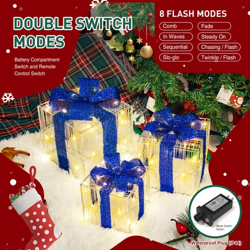 3 pack st patricks day decorations Lighted Gift Boxes - 65 LED Pre-Lit, Plug-in Light Up Presents Box - Decor for st patricks day, Indoor Outdoor Home,Yard, Lawn - Ideal for Holiday, Party, Anniversary