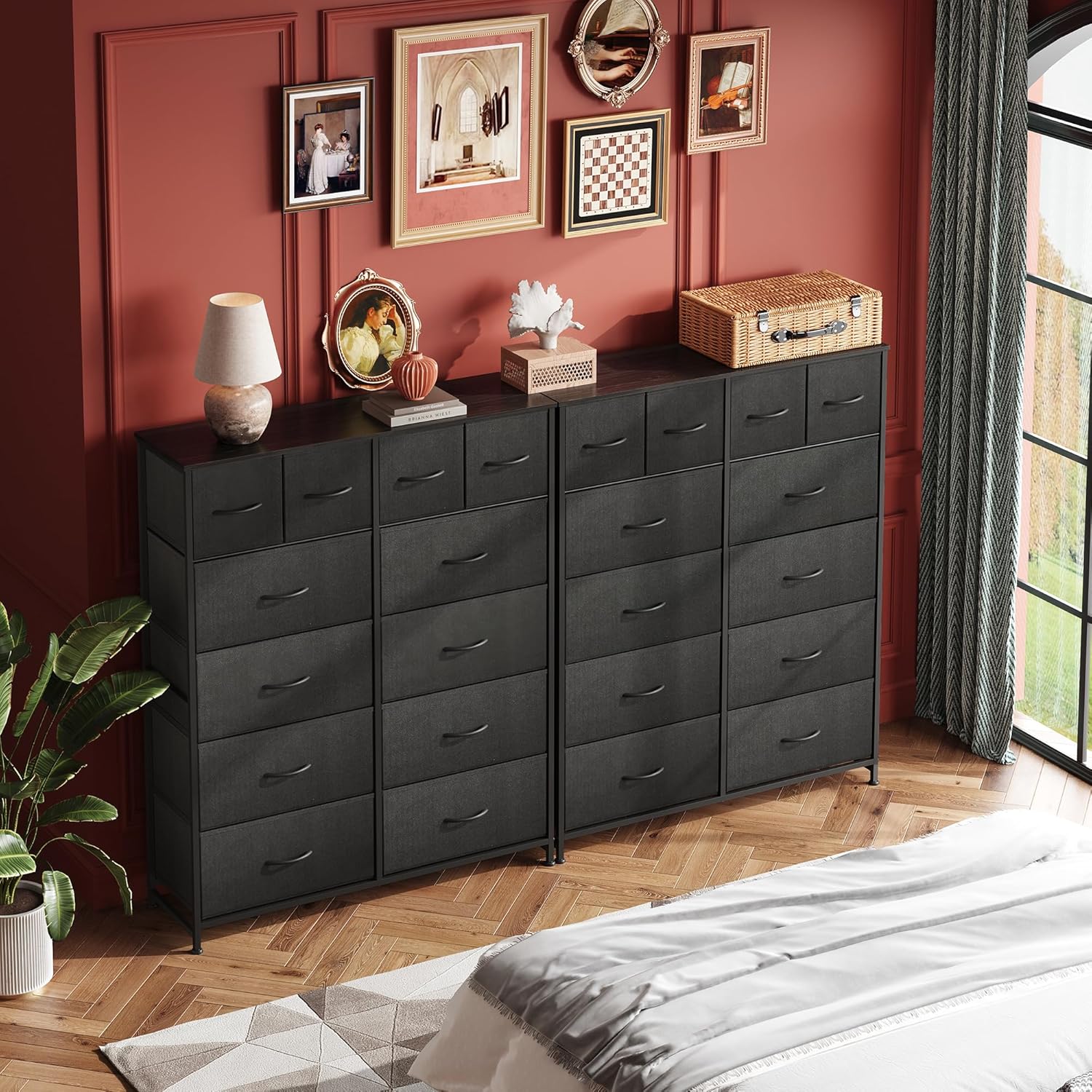 WLIVE Tall Dresser - 12 Drawer Fabric Storage Solution for Bedroom & Living Room - Charcoal Black