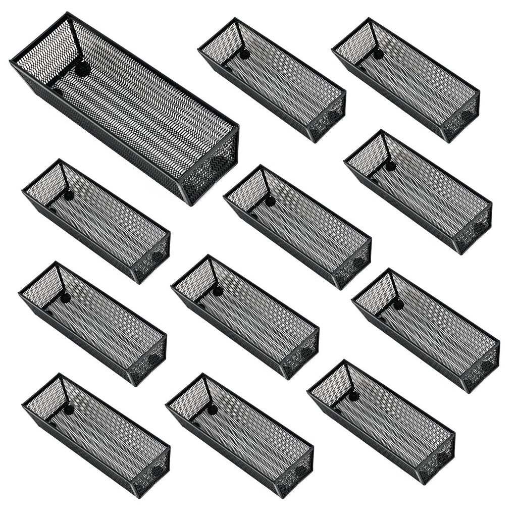 Neudeco Silverware Organizer,Mesh Drawer Organizer for Kitchen，Metal Utensil Organizer for Flatware, Knives, Spoons,Cosmetic (Black 9 * 3 * 2 inch Pack12)