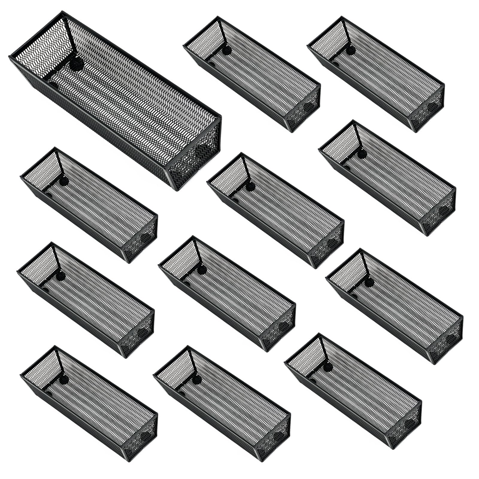 Neudeco Silverware Organizer,Mesh Drawer Organizer for Kitchen，Metal Utensil Organizer for Flatware, Knives, Spoons,Cosmetic (Black 9 * 3 * 2 inch Pack12)