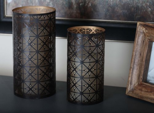 Deco 79 Metal Geometric Indoor Outdoor Candle Lantern Decorative Lantern Candle Holder, Set of 3 Lantern 12", 10", 6"H, Dark Brown