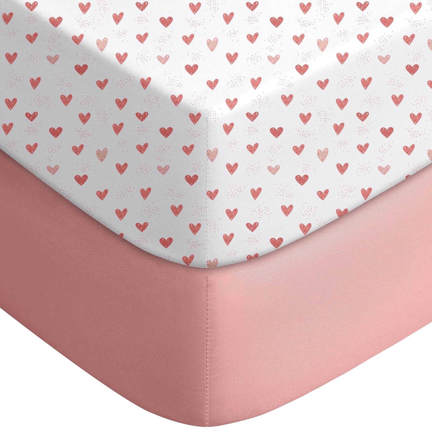 Yoofoss Fitted Pack and Play Sheets - Soft, Breathable Mini Crib Sheets 2-Pack in Pink & Love