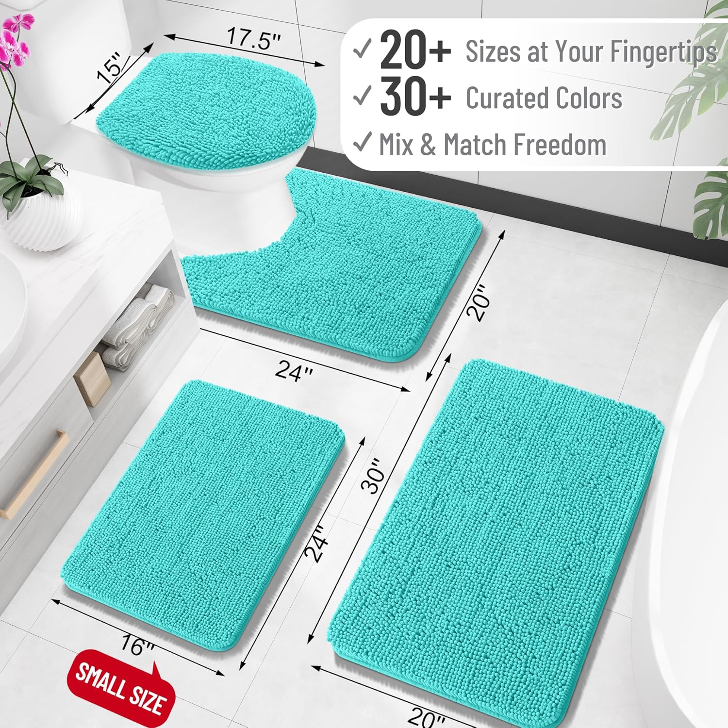 OLANLY Bath Rugs - Extra Soft Chenille Mats with Rubber Backing | Quick Dry, Machine Washable, 30x20, Teal