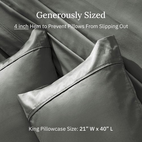 California Design Den King Size Pillowcase Set - 400 Thread Count, 100% Cotton Sateen, Soft & Breathable - Grey