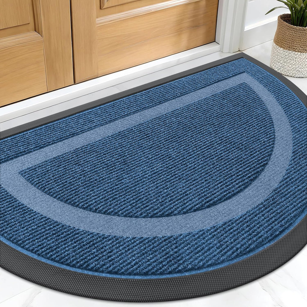 OLANLY Half Circle Door Mat - Waterproof All-Season Doormat for Indoor/Outdoor Use | 29.5x17, Light Blue