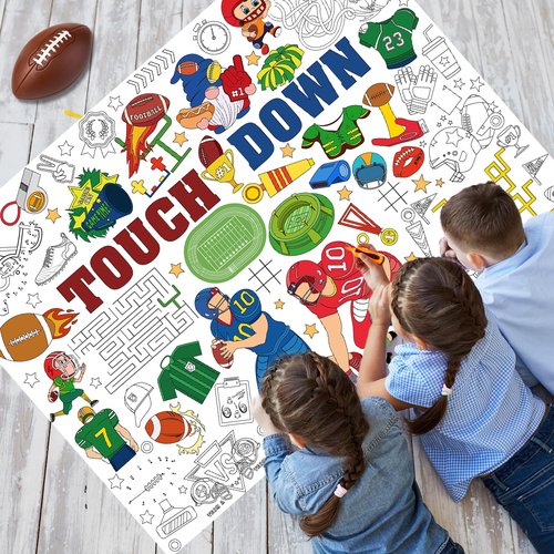 HOWAF Football Coloring Poster with 24 (12 Colors) Paint Pens, Touch Down Football Giant Coloring Poster Game Tablecloth Banner for Football Birthday Gift Party Supplies Classroom Art Craft Suppiles