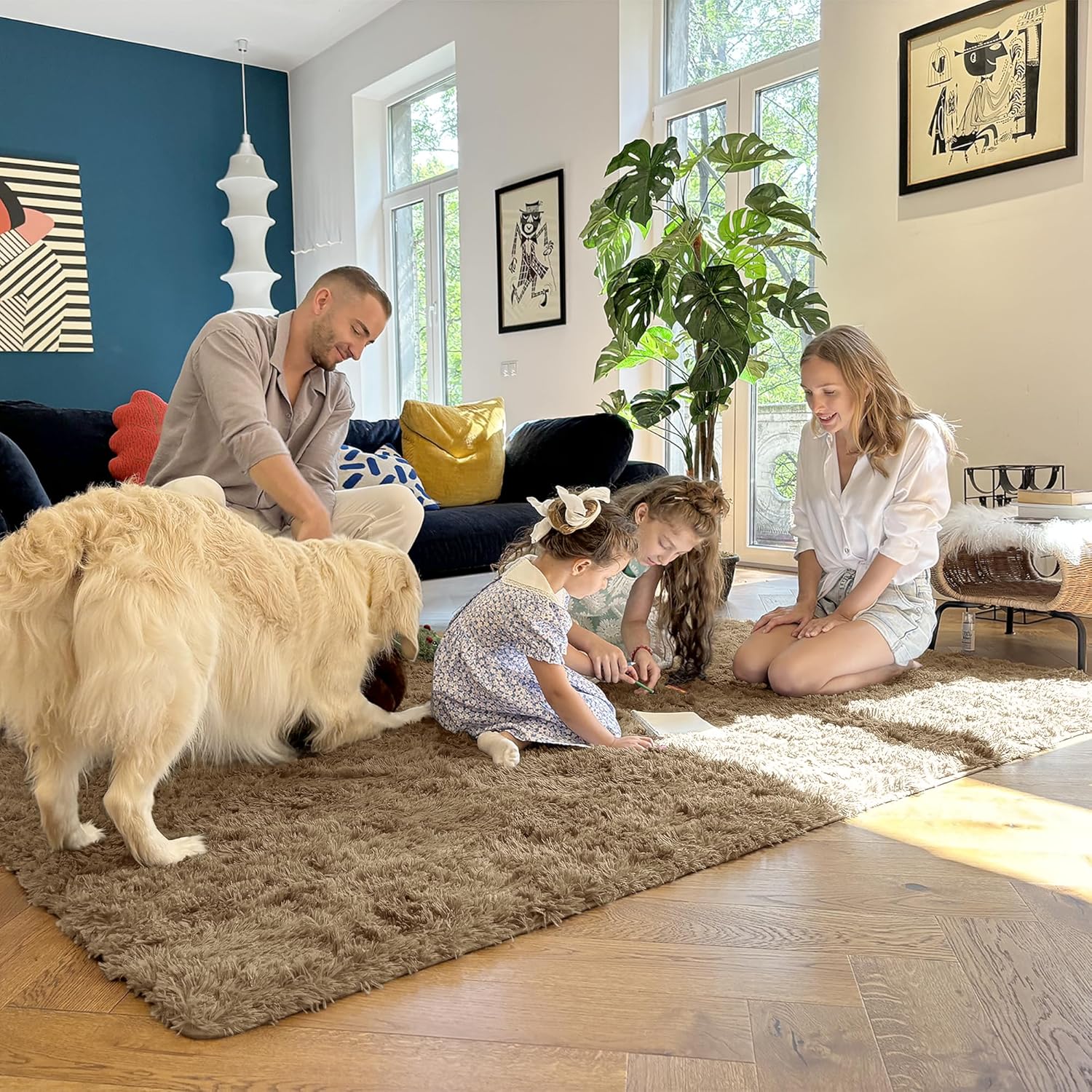 OLANLY Area Rug - Soft Fluffy Shaggy Design | Machine Washable 4x5.9 ft for Living Room & Bedroom - Taupe