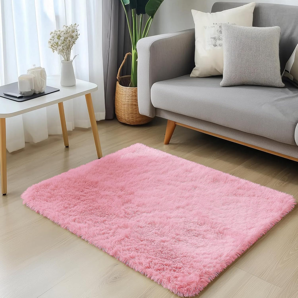 OLANLY Small Bedside Rug - Soft Fluffy Shaggy Entryway Throw Rug for Bedroom & Nursery | Pink 2x3 ft