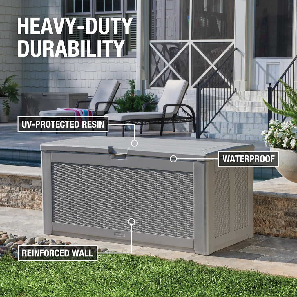 Rubbermaid Extra Large Resin Outdoor Storage Deck Box - 134 Gal, Weather Resistant, Gray | Ideal for Deck, Patio & Garden Organization