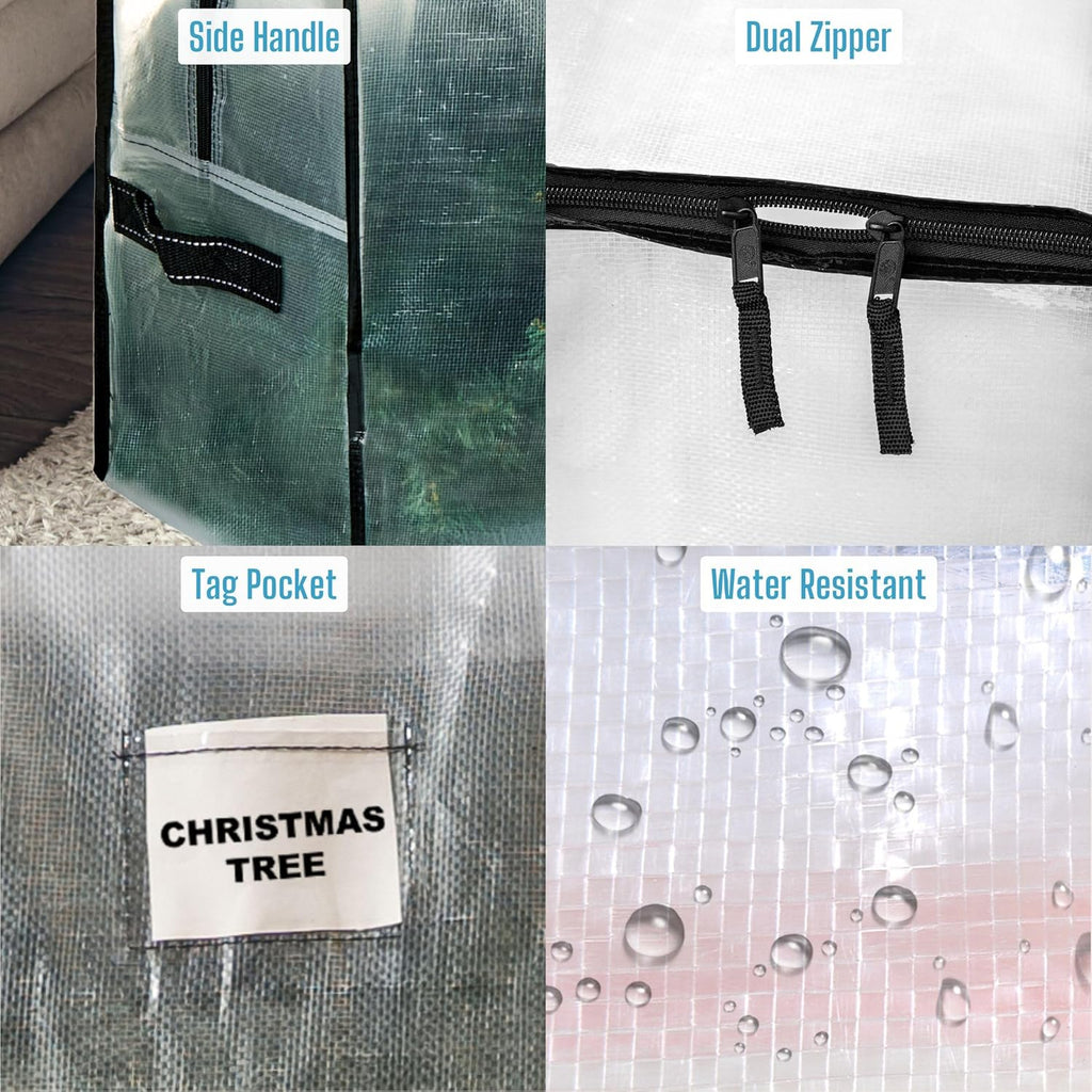 VENO Clear Christmas Tree Storage Bag - Heavy-Duty 7.5 Ft Tree Protector with Zipper & Durable Handles