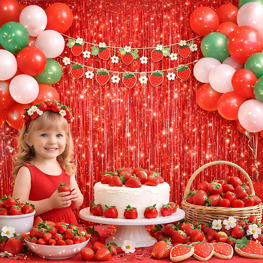 Red Foil Fringe Curtain | Shiny Tinsel Backdrop for Birthday Parties & Photo Booths - 3 Pack, 3.2 x 8.2 ft