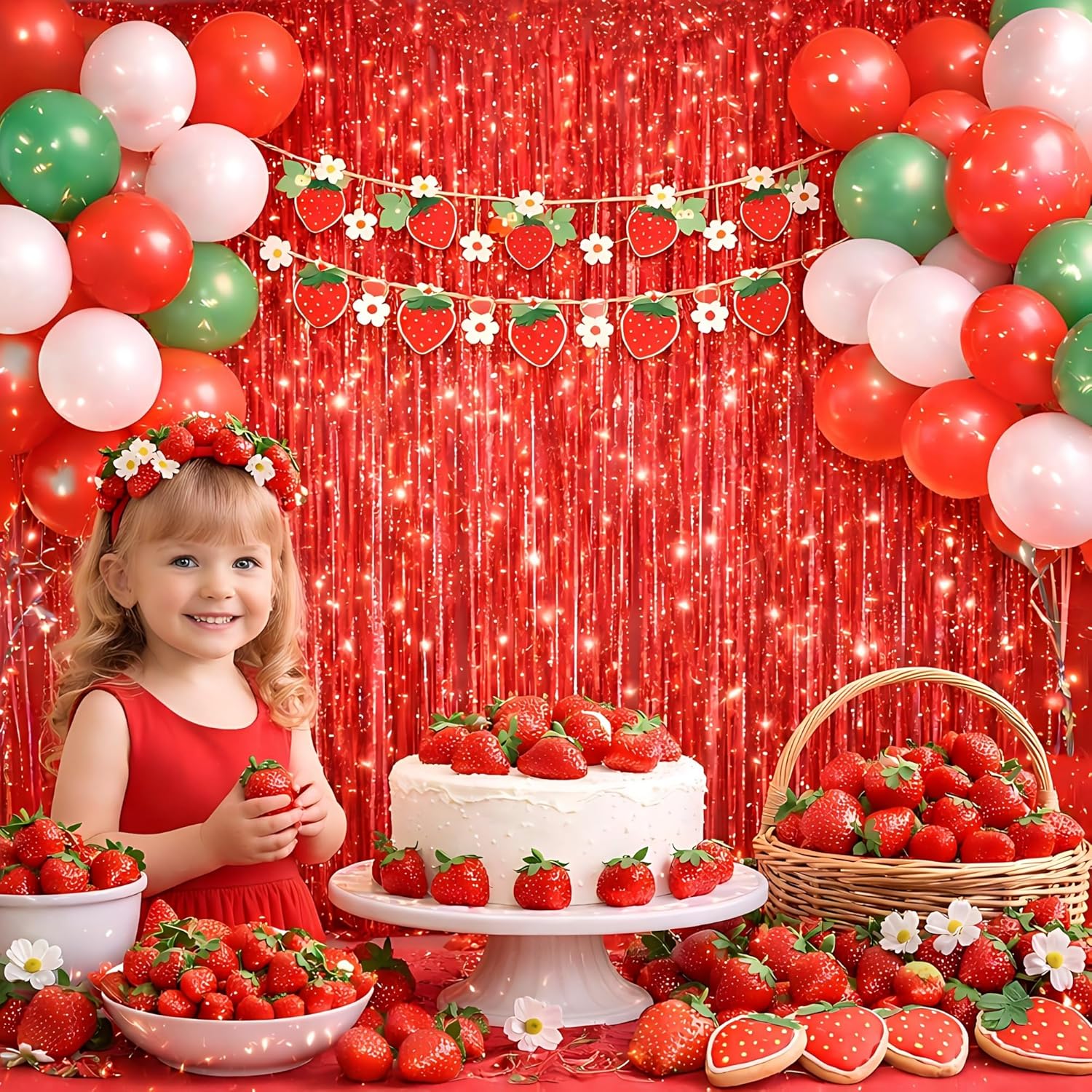 Red Foil Fringe Curtain | Shiny Tinsel Backdrop for Birthday Parties & Photo Booths - 3 Pack, 3.2 x 8.2 ft