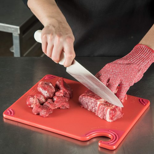 San Jamar Saf-T-Grip Plastic Cutting Board with Safety Hook, 9" x 12" x 0.375", Red - (Pack of 6)
