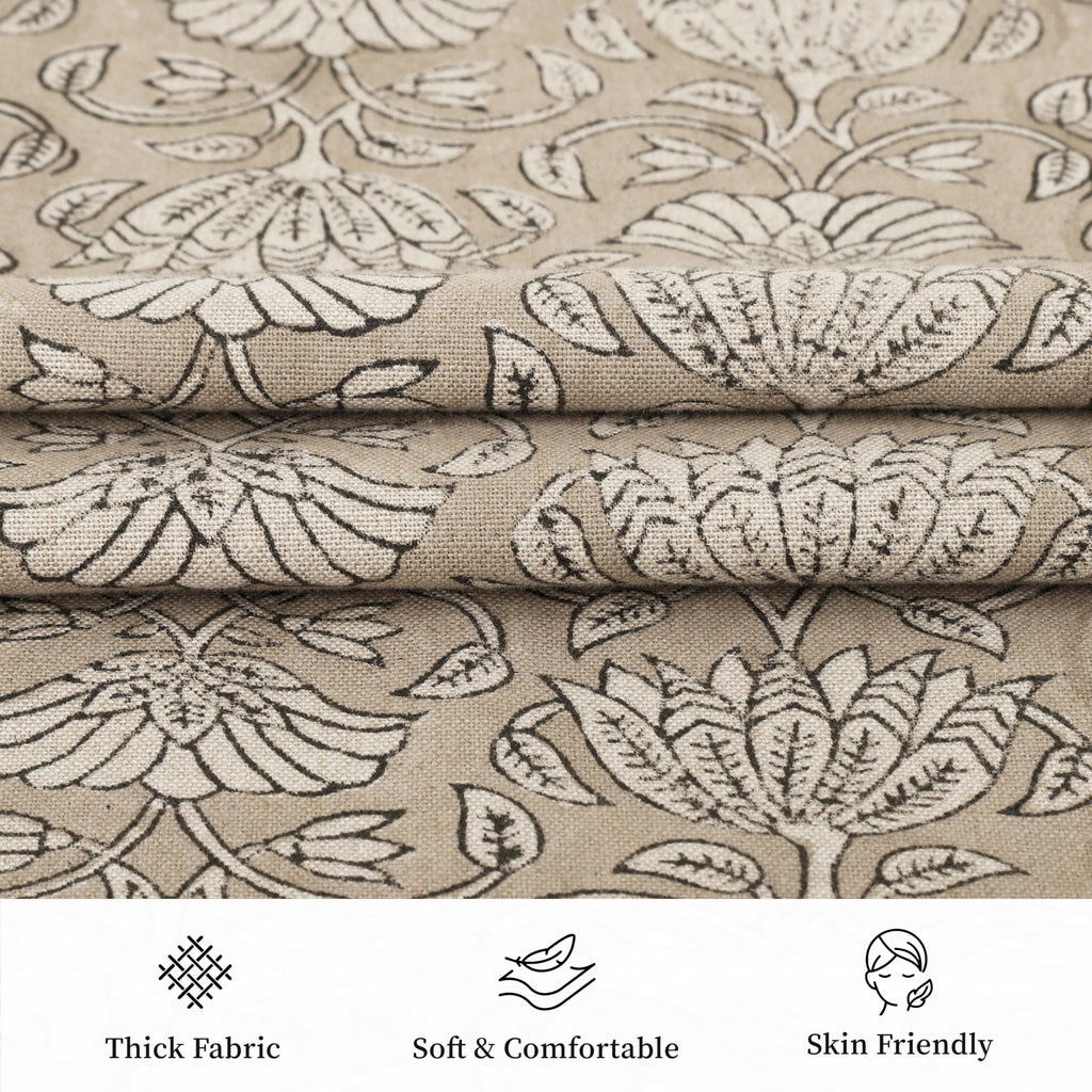 Handmade Block Print 100% Thick Cotton 20 x 20 inch Throw Pillow Cushion Cover with Zipper - Pillowcase for Bedroom, livingroom, Couch, Sofa, Outdoor, Chair, Bed, Home Décor-Margot (Muslin Beige 1)