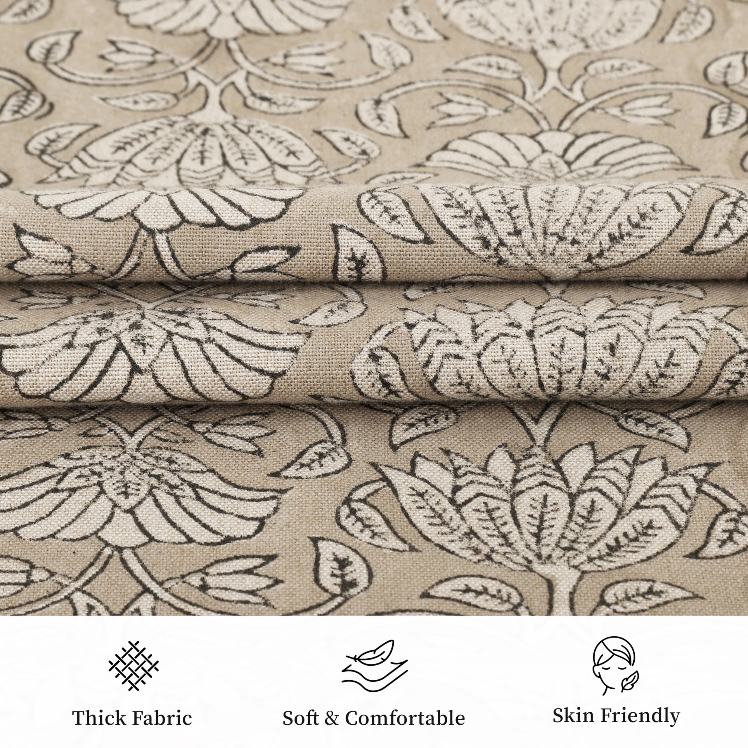 Handmade Block Print 100% Thick Cotton 20 x 20 inch Throw Pillow Cushion Cover with Zipper - Pillowcase for Bedroom, livingroom, Couch, Sofa, Outdoor, Chair, Bed, Home Décor-Margot (Muslin Beige 1)
