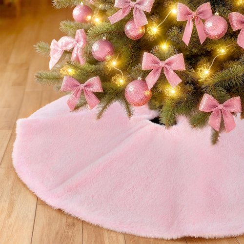 Pink Christmas Tree Skirt 24 inch Small Faux Fur Tree Skirt Xmas Decorations