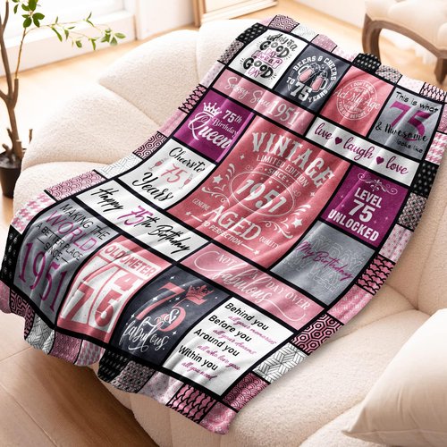 Sunhygge 75th Birthday Gifts for Women Blanket 60"x 50", Gifts for 75 Year Old Woman, 75 Year Old/1951 Birthday Gifts for Women, 75th Birthday Gift Ideas for Mom/Female