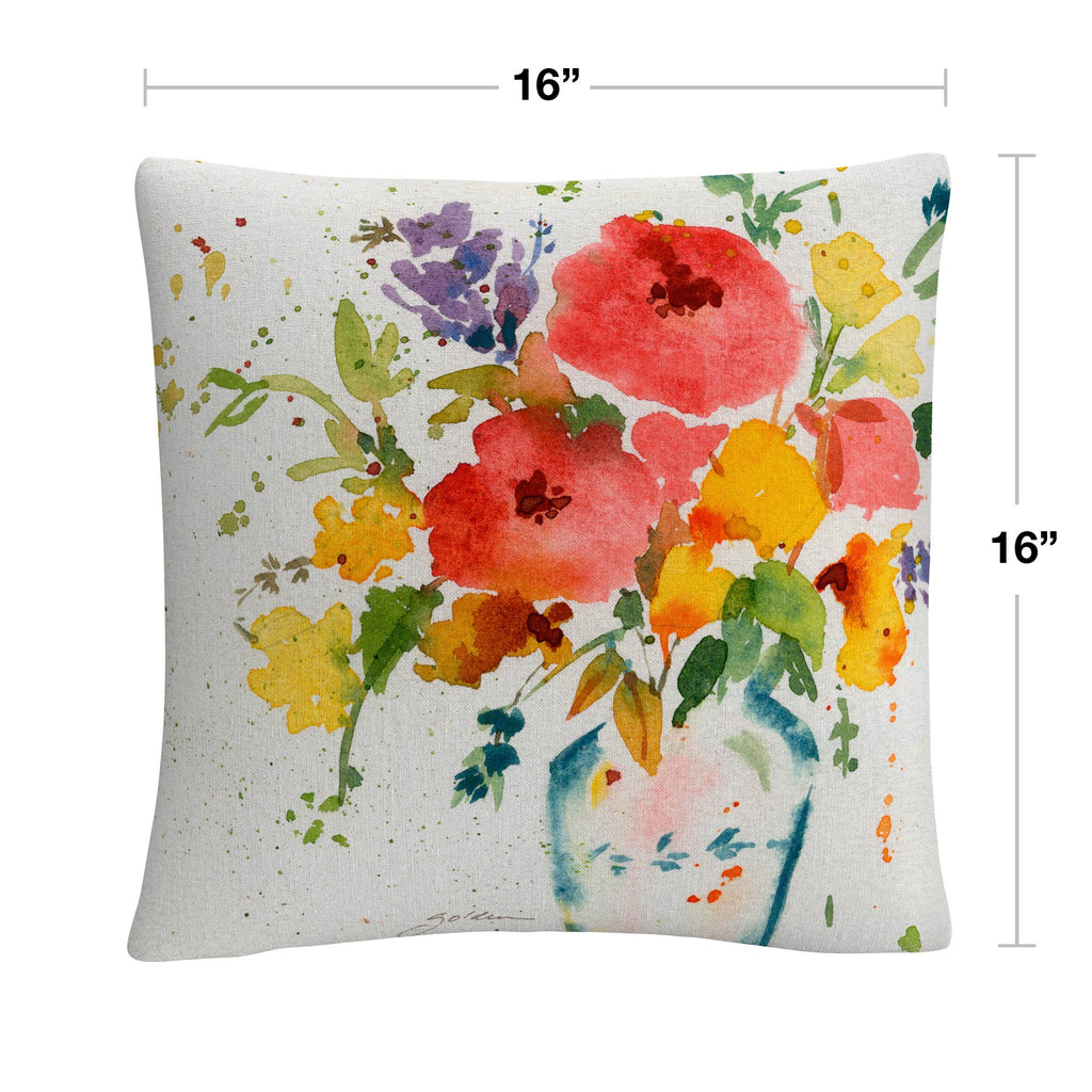 Trademark Fine Art SG091-PIL1616 Sheila Golden 'White Vase with Bright Flowers' Decorative Throw Pillow, 16" x 16", Multicolor